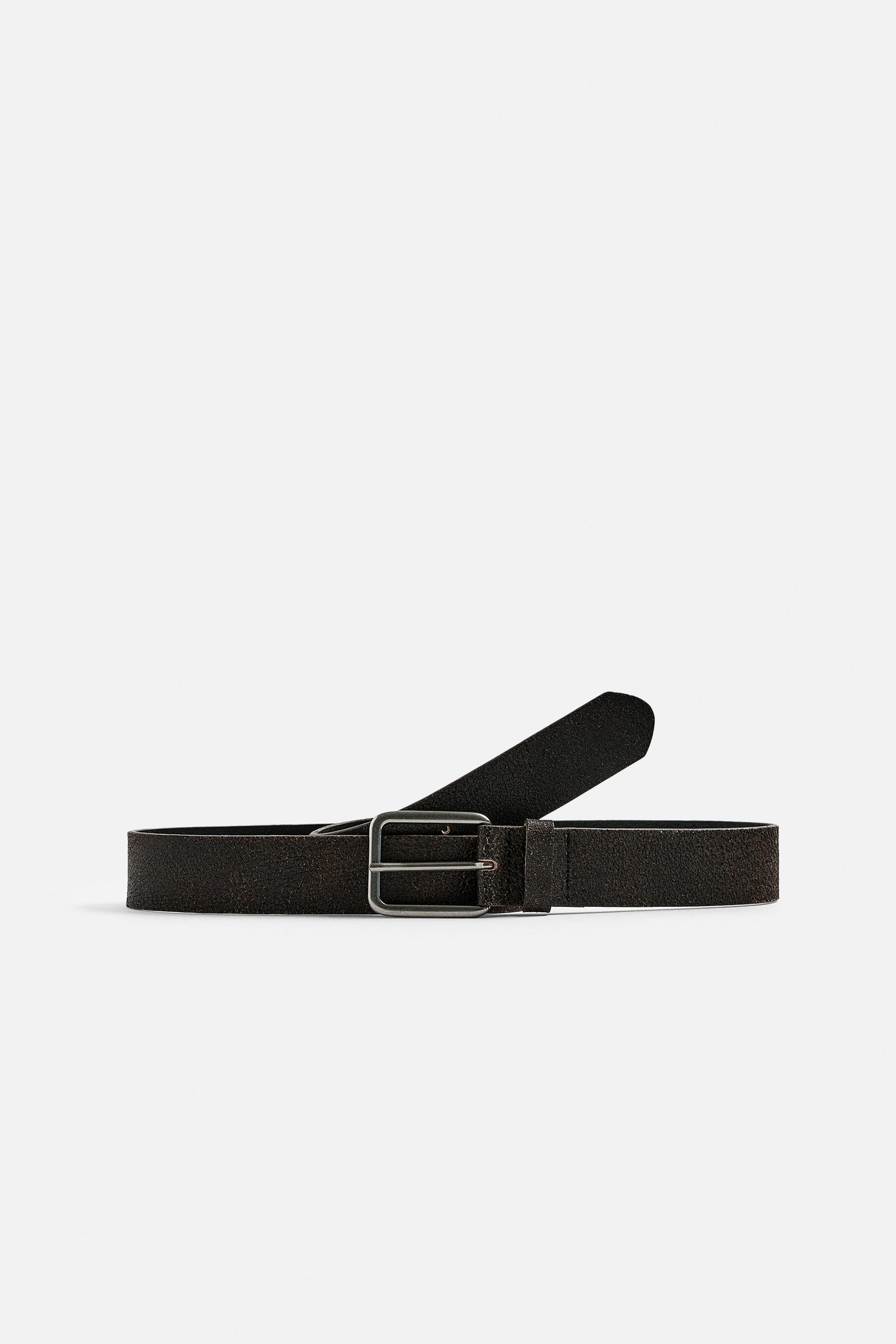 クラックテクスチャーレザーベルト - ブラウン | ZARA Japan / 日本