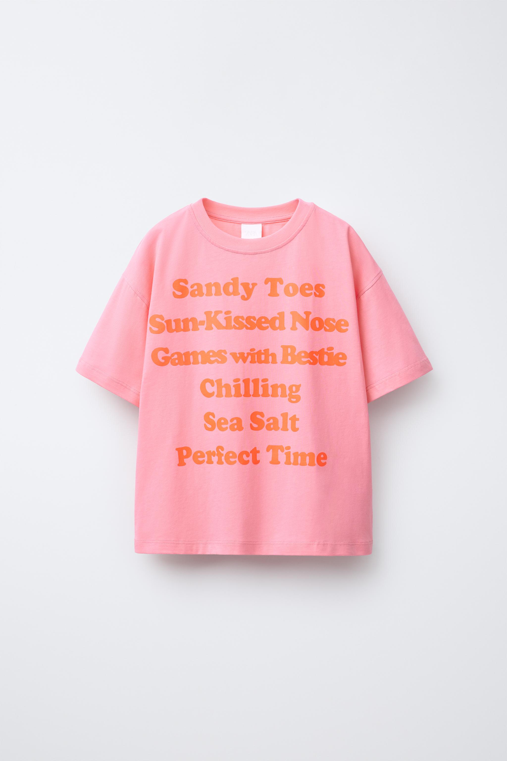 テキストプリントTシャツ - ピンク | ZARA Japan / 日本