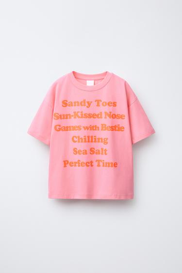 T-SHIRT WITH SLOGAN PRINT - Pink by Zara