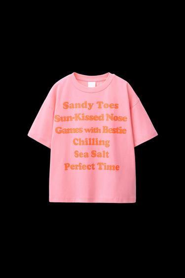T-SHIRT WITH SLOGAN PRINT - Pink by Zara - Image 0