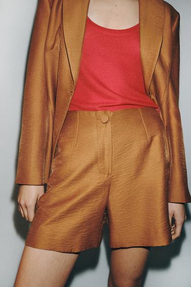 VESTE EN LIN À BOUTONS REVÊTUS - Curry de Zara - Image 3