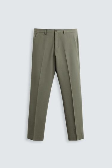 PANTALÓN TRAJE CON LANA - Verdoso de Zara