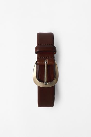 CEINTURE EN CUIR À BOUCLE OVALE - Marron de Zara