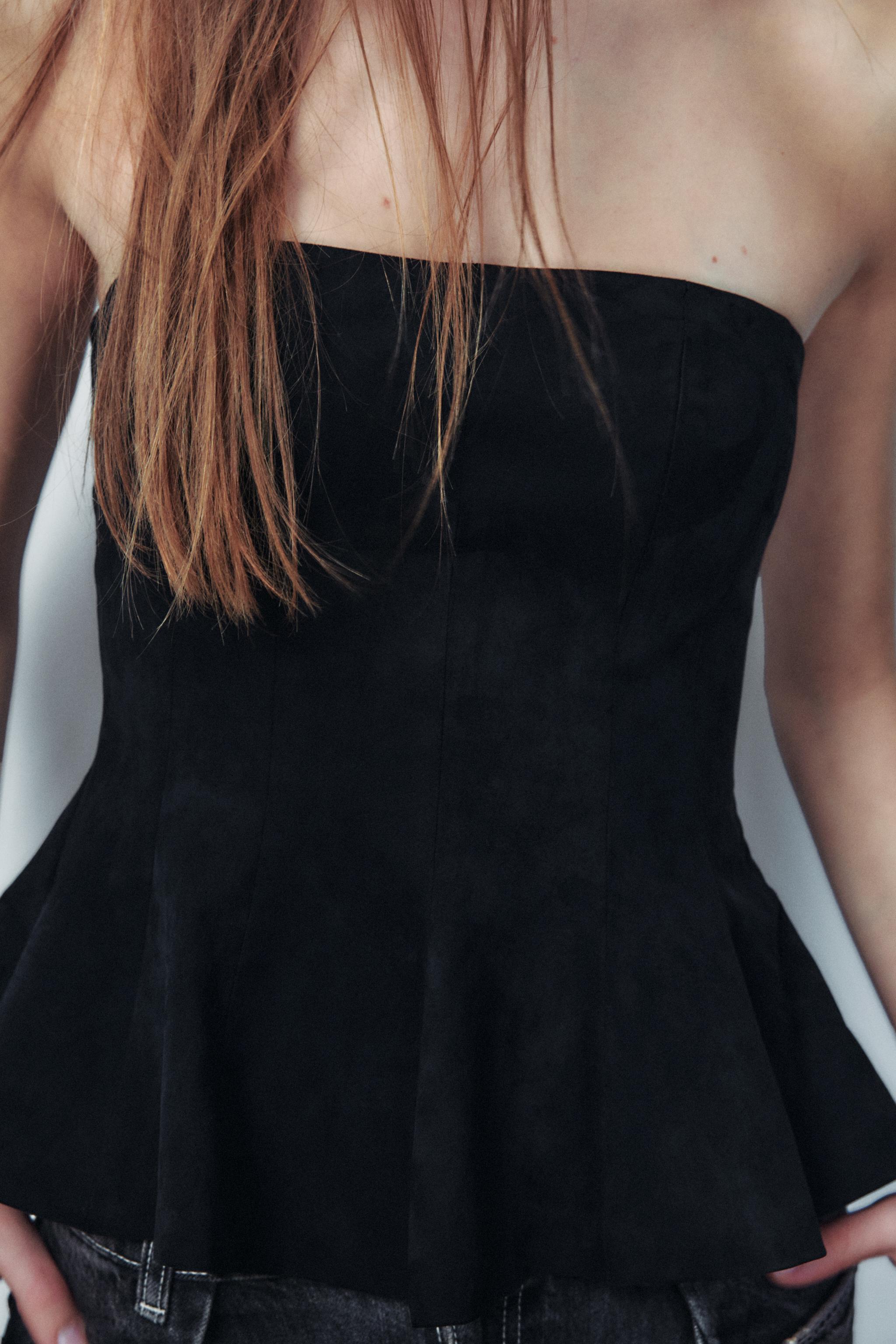 TOP BUSTIER PÉPLUM EFFET SUÉDINE