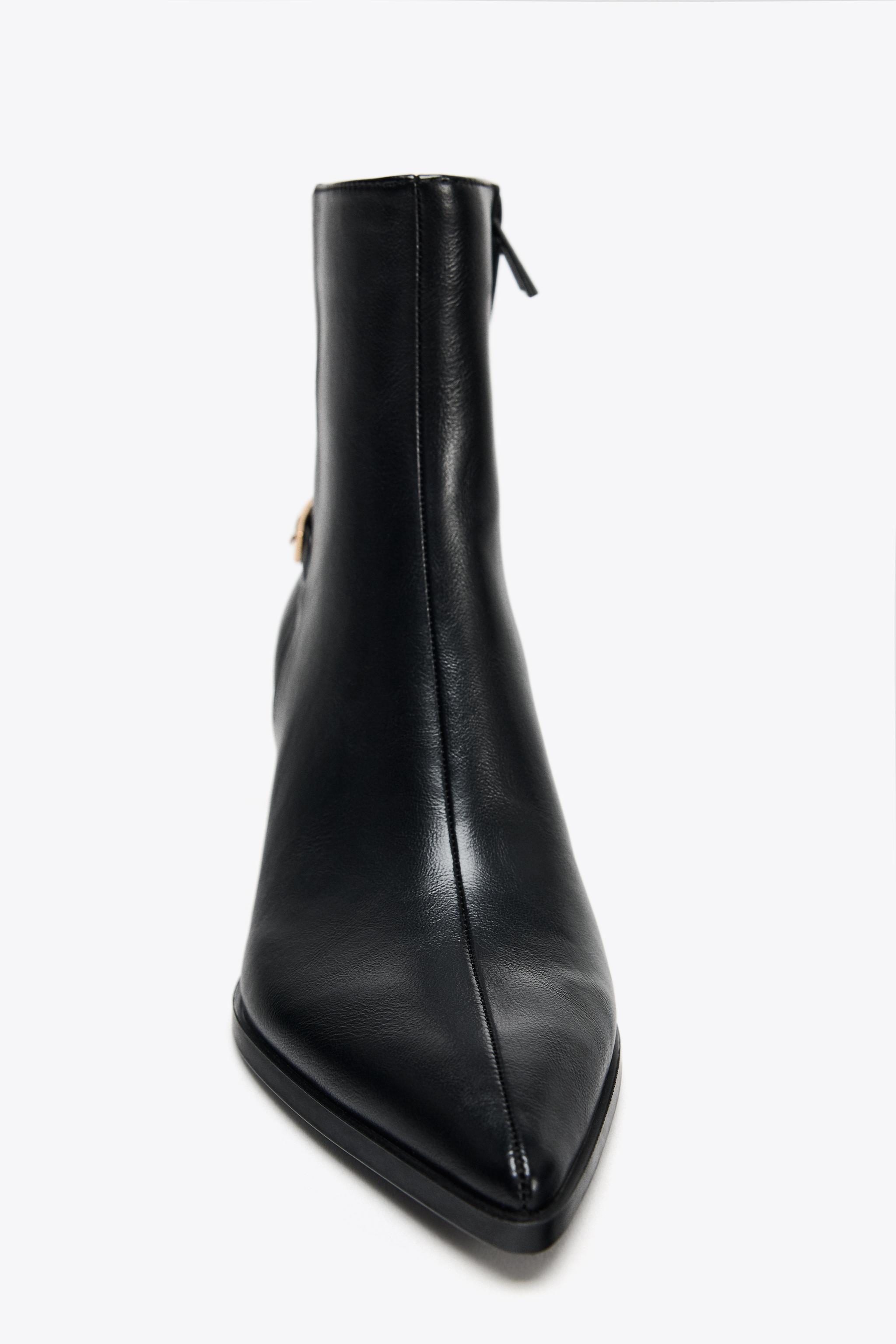 ZARA バックルディーテイルヒールブーツ 41 バックル付きハイヒールショートブーツ - ブラック | ZARA Japan
