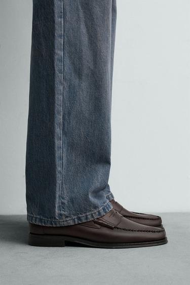LEATHER PENNY LOAFERS - Brown by Zara