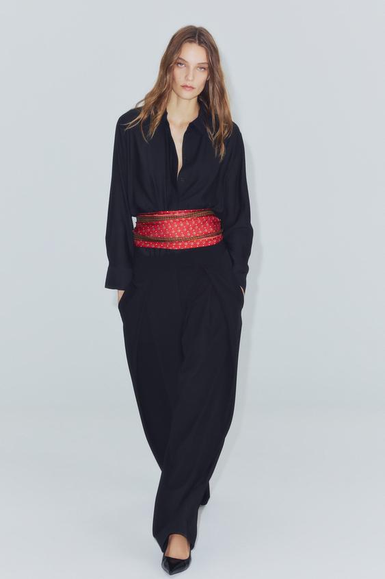 PRINTED SATIN SCARF - Red by Zara - Image 0