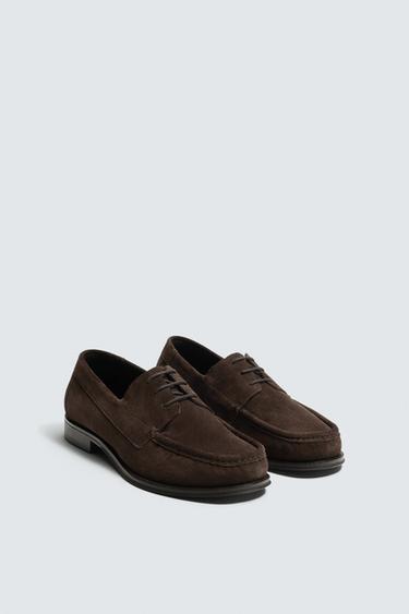 LEATHER DECK SHOES - Brown by Zara