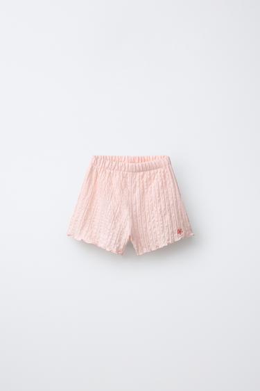 EMBROIDERED FLORAL TEXTURED BERMUDA SHORTS - Peach by Zara - Image 0