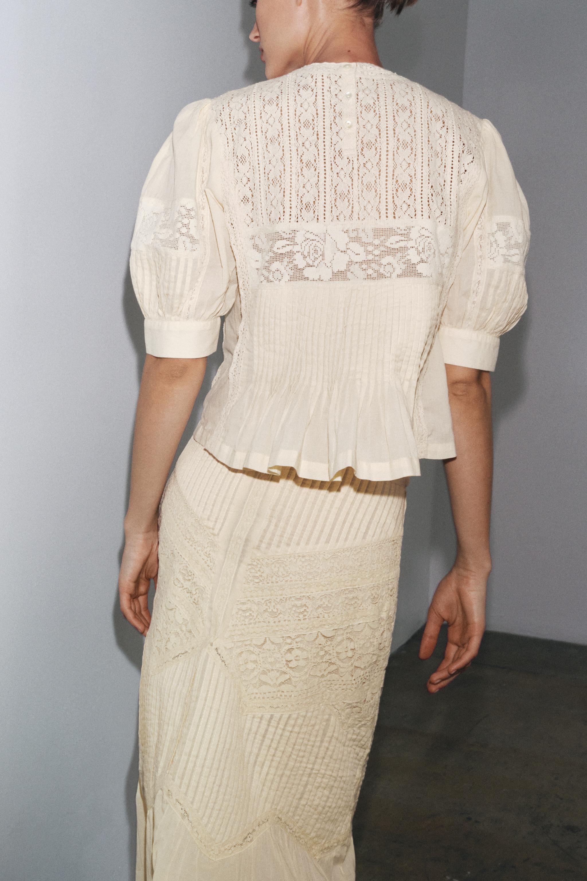 ZARA ZW COLLECTION レースミディスカート 1377/046 ZW COLLECTION レースミディスカート - ペールピンク | ZARA