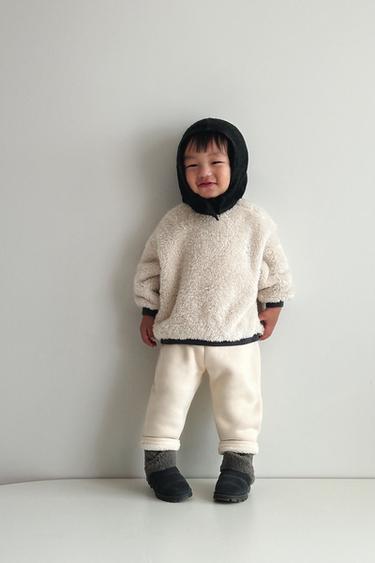 Zara FAUX FUR SWEATSHIRT - Ecru