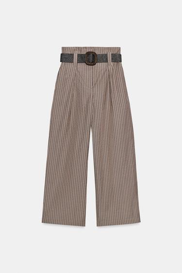 STRIPED TROUSERS WITH BELT - Brown by Zara - Image 5