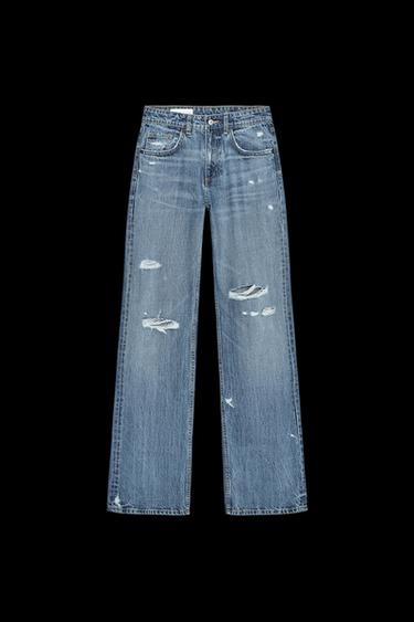 TRF RIPPED WIDE-LEG MID-WAIST JEANS - Indigo by Zara - Image 0