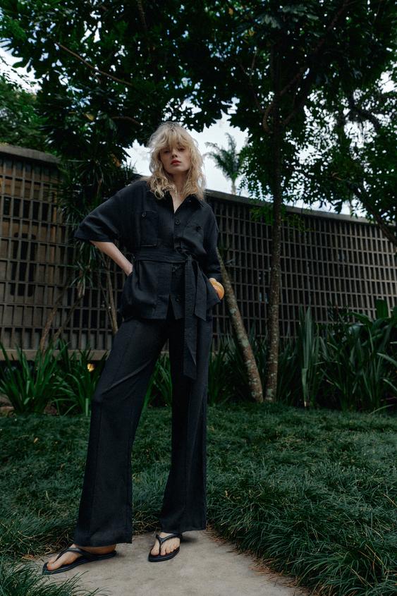 PANTALÓN SAFARI CON LINO - Marino de Zara - Imagen 0