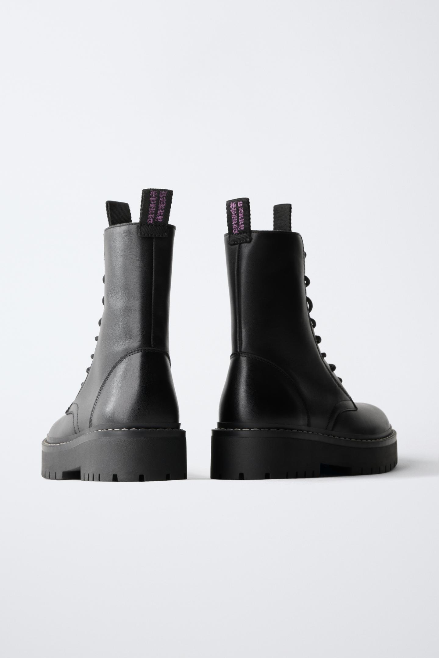 Детские ботинки Zara Leather Lace-Up Ankle, цвет: Чёрный — фото 5