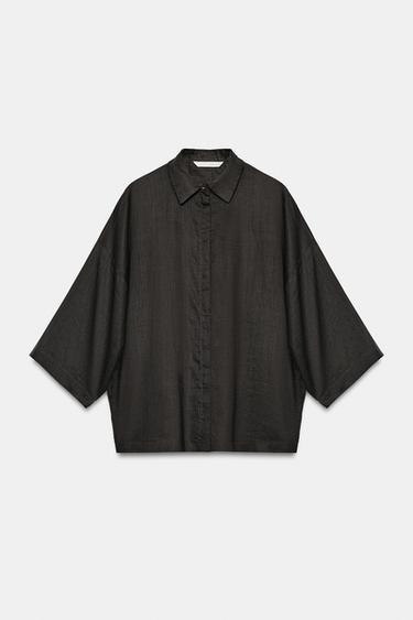 CAMISA OVERSIZE CON RAMIO ZW COLLECTION - Marrón de Zara