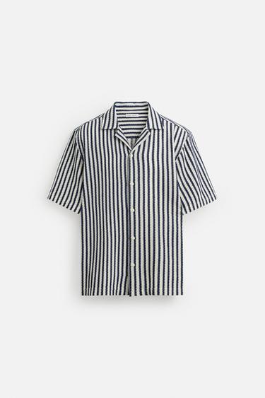 Zara GEOMETRIC JACQUARD SHIRT - Navy blue