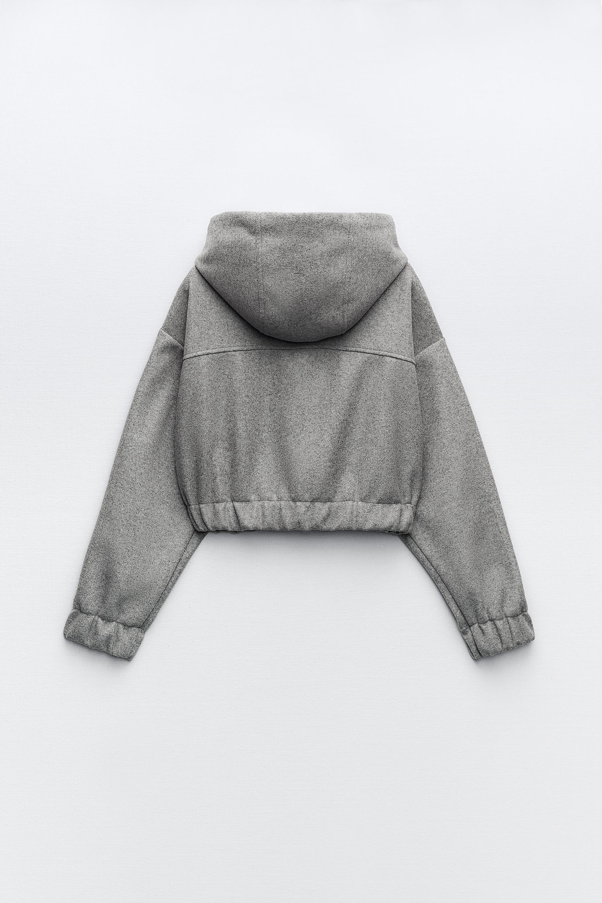 FELT TEXTURE CROP SWEATSHIRT - Mid-gray