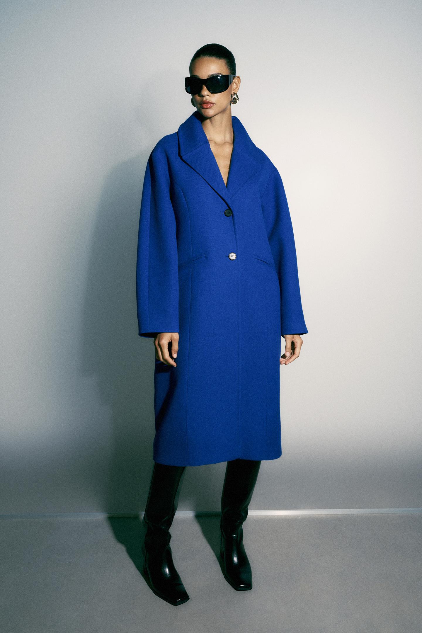 Женское пальто Zara Oversized Dropped Shoulder, цвет: Голубоватый — фото 1