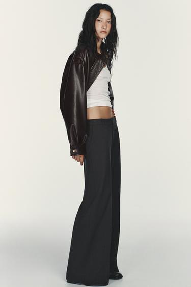 LOW-RISE PINSTRIPE TROUSERS - BLACK/ORANGE by Zara - Image 4