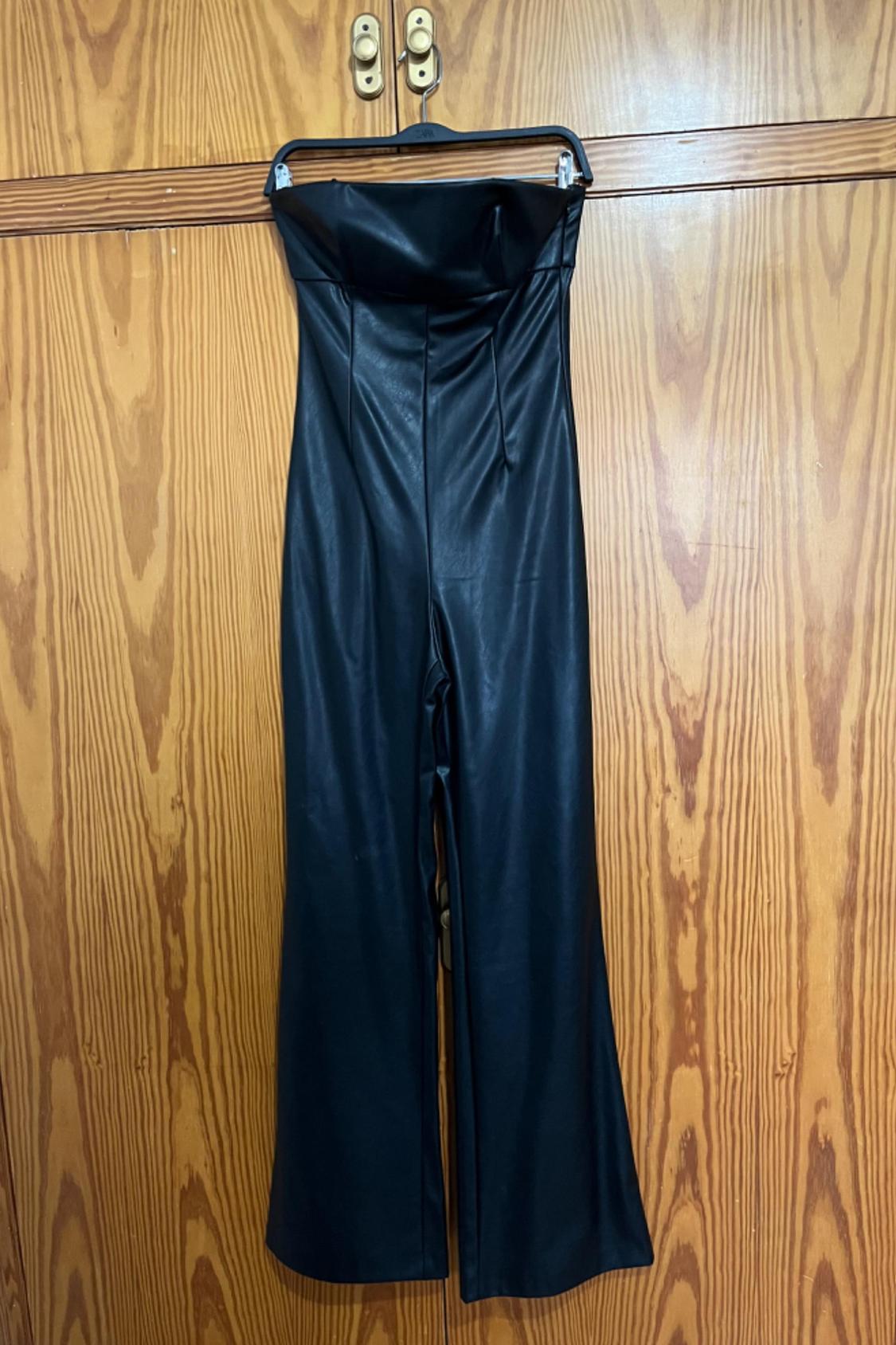 FAUX LEATHER STRAPLESS JUMPSUIT