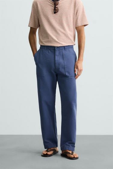PANTALÓN STARIGHT FIT CANVAS - Azul de Zara