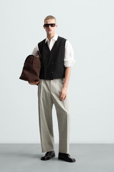 PANTALÓN TRAJE ESTRUCTURA CON LINO - Crudo / Negro de Zara
