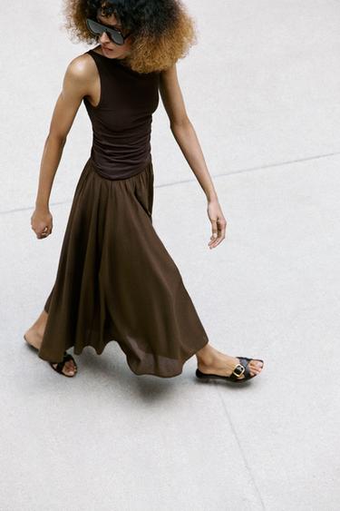 JUPE MI-LONGUE CAPE - Marron de Zara - Image 5