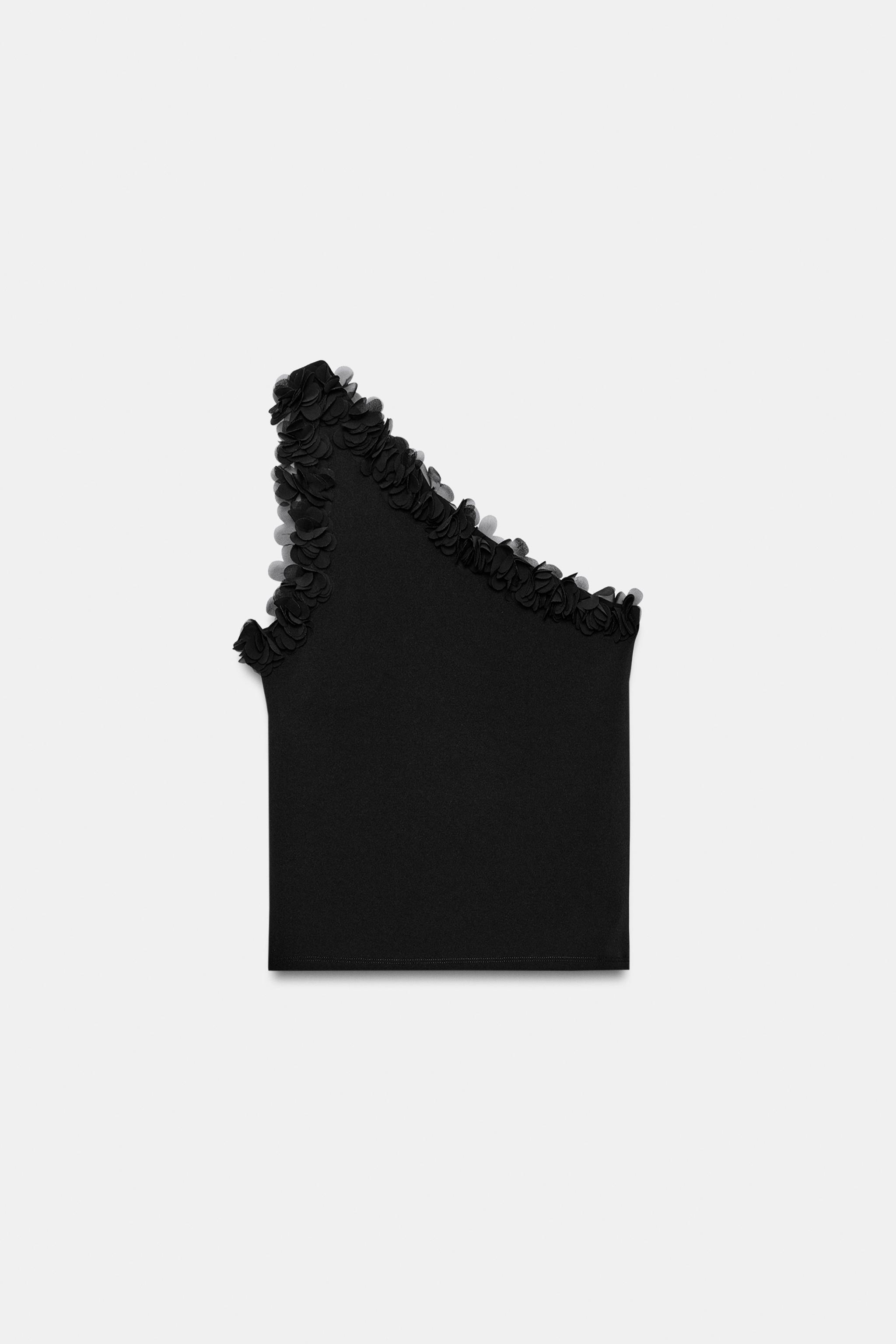 ASYMMETRIC FLORAL TOP - Black | ZARA United States