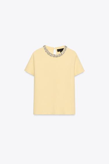 JEWEL KNIT TOP - Light yellow by Zara