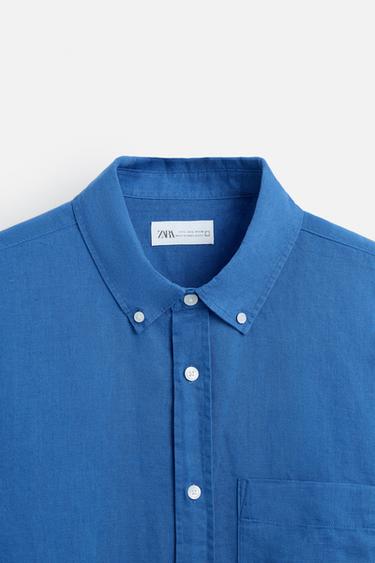 CHEMISE EN LIN ET COTON - Bleu encre de Zara - Image 7