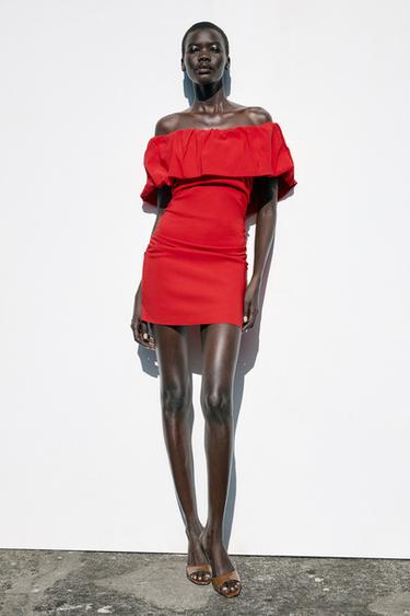 ROBE COURTE À VOLANT - Rouge de Zara - Image 0