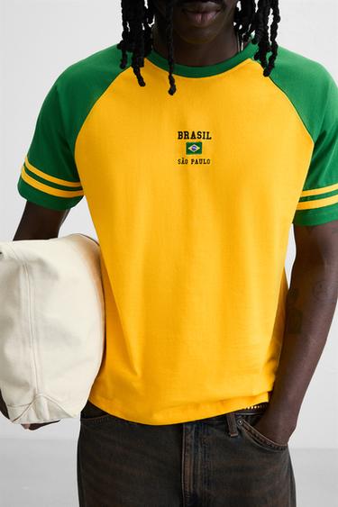 T-SHIRT COLOR BLOCK BRODÉ - Jaune de Zara - Image 6