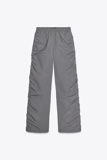 Zara GATHERED NYLON PANTS - Dark gray