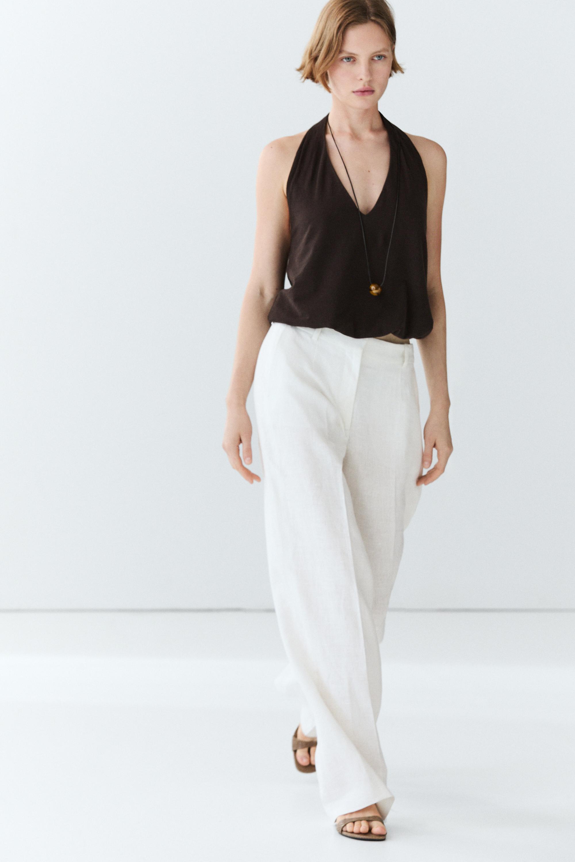 100% linen pants with darts - Oyster-white | ZARA United States