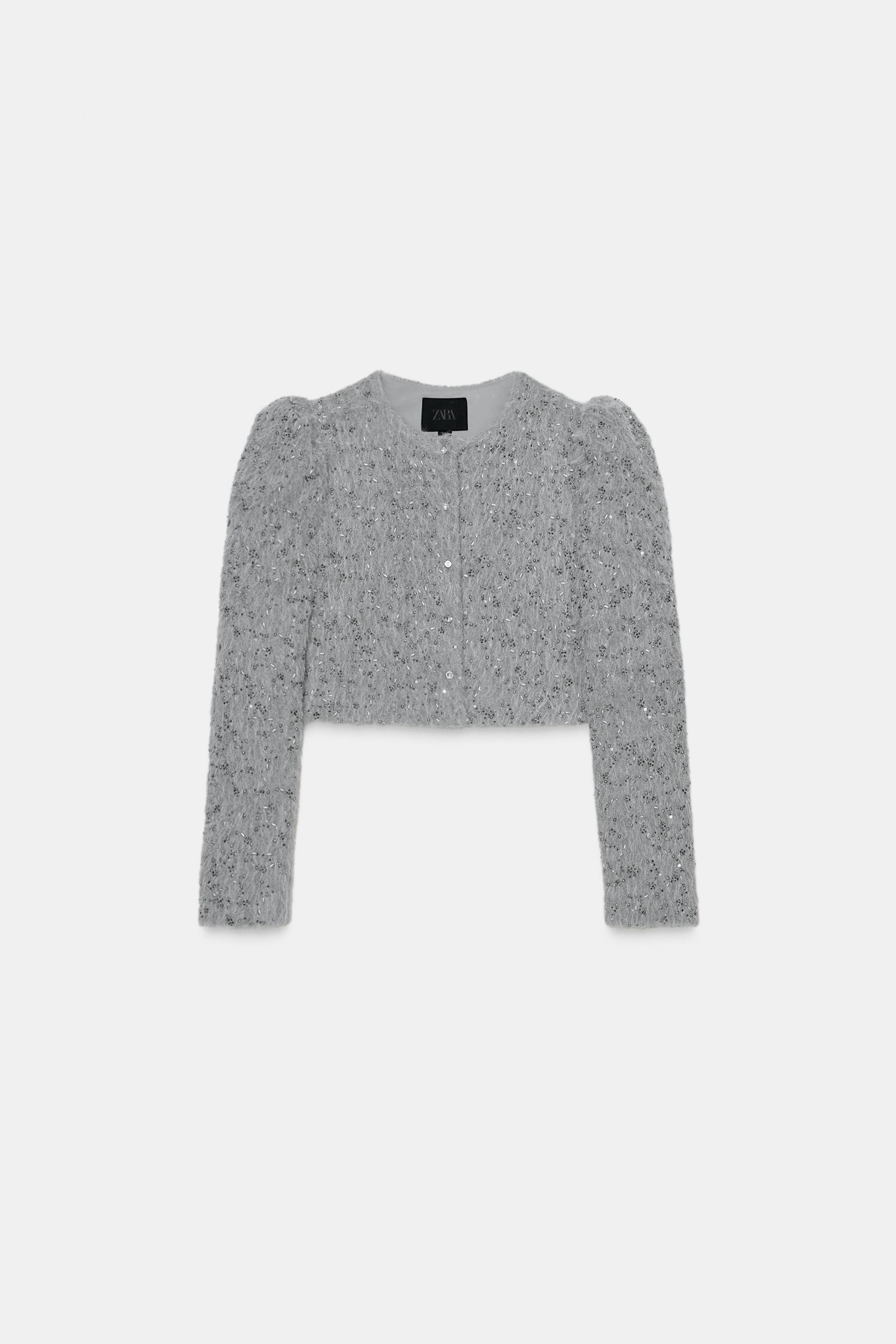 フェイクファー ビーズジャケット - グレー | ZARA Japan / 日本