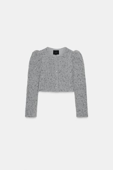 CAZADORA PELO ABALORIOS - Gris de Zara