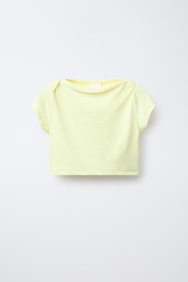 PLAIN STRETCHY CROP TOP - Yellow by Zara