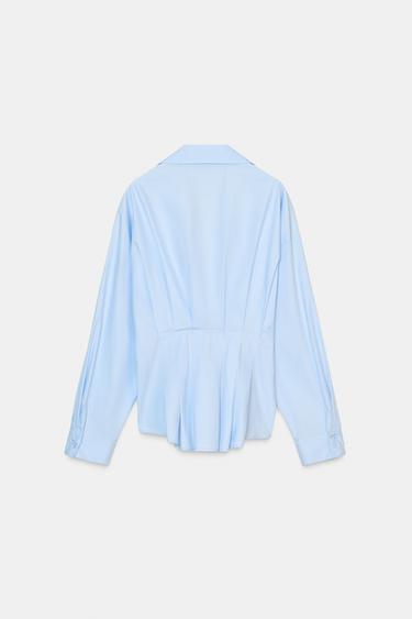 CHEMISE EN POPELINE À PLIS - Bleu clair de Zara - Image 7