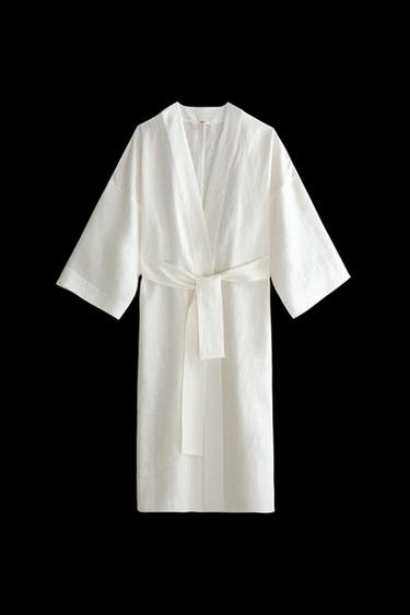 LINEN DRESSING GOWN WITH BELT - Oyster-white by Zara - Image 0