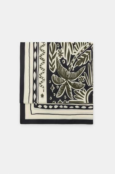 PRINTED COTTON SCARF - Black by Zara