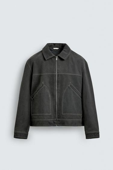 VINTAGE-EFFECT FAUX SUEDE JACKET - Dark grey by Zara