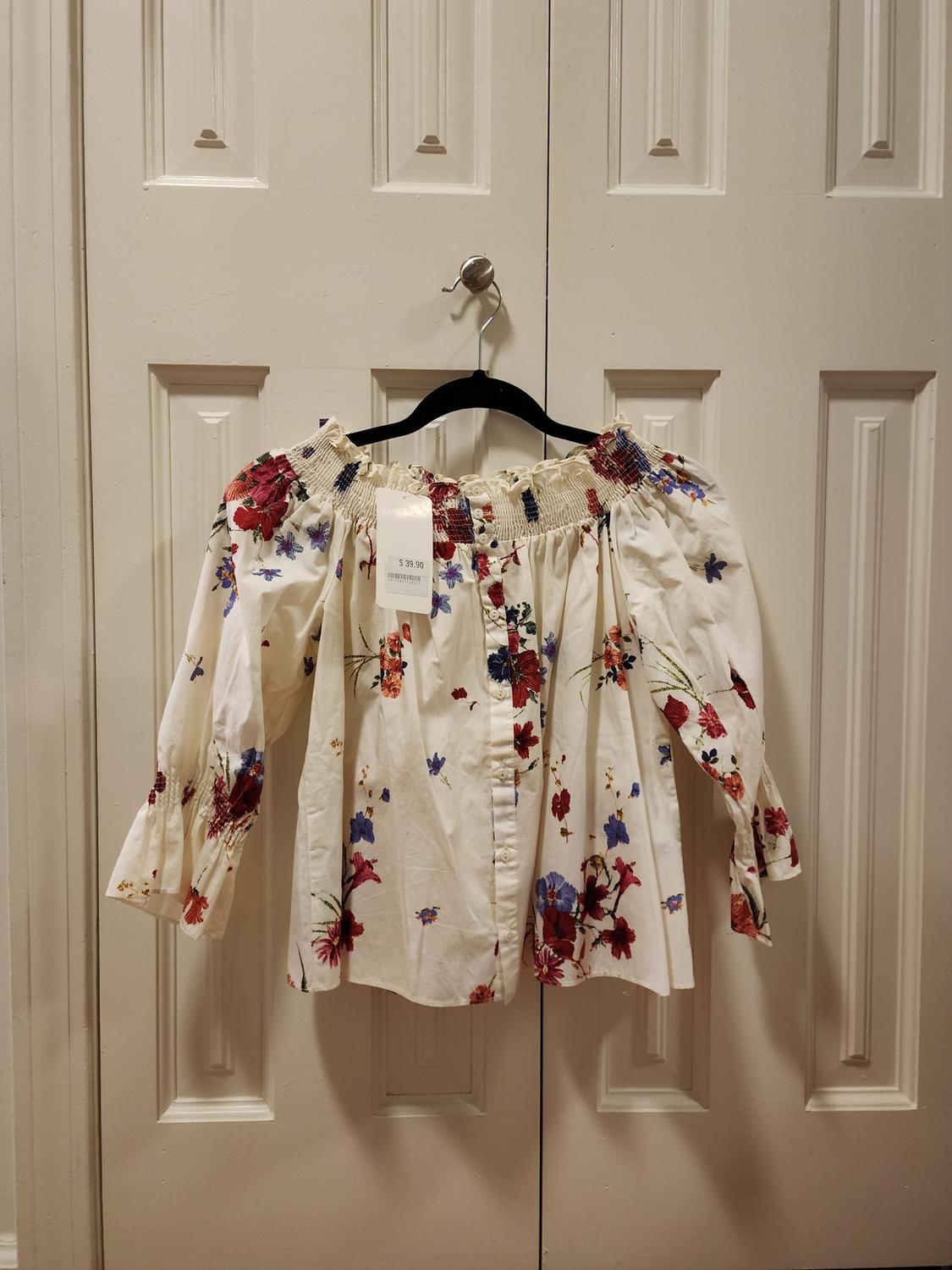 FLORAL PRINT OFFSHOULDER TOP BLOUSE BUTTON FRONT MULTICOLOR - Image 4