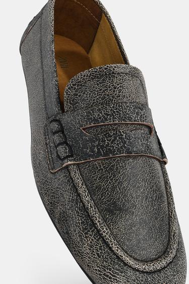 LEATHER LOAFERS WITH DISTRESSED EFFECT - Brown by Zara - Image 5