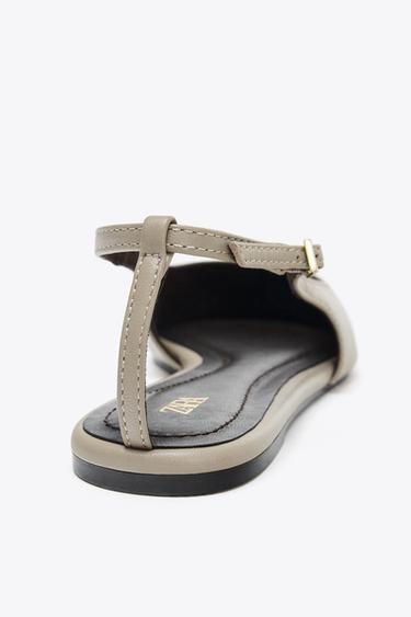 LEATHER SLINGBACK SHOES - Taupe Grey by Zara - Image 3