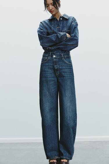 TRF MID-WAIST CROSSOVER BAGGY JEANS - Navy blue by Zara