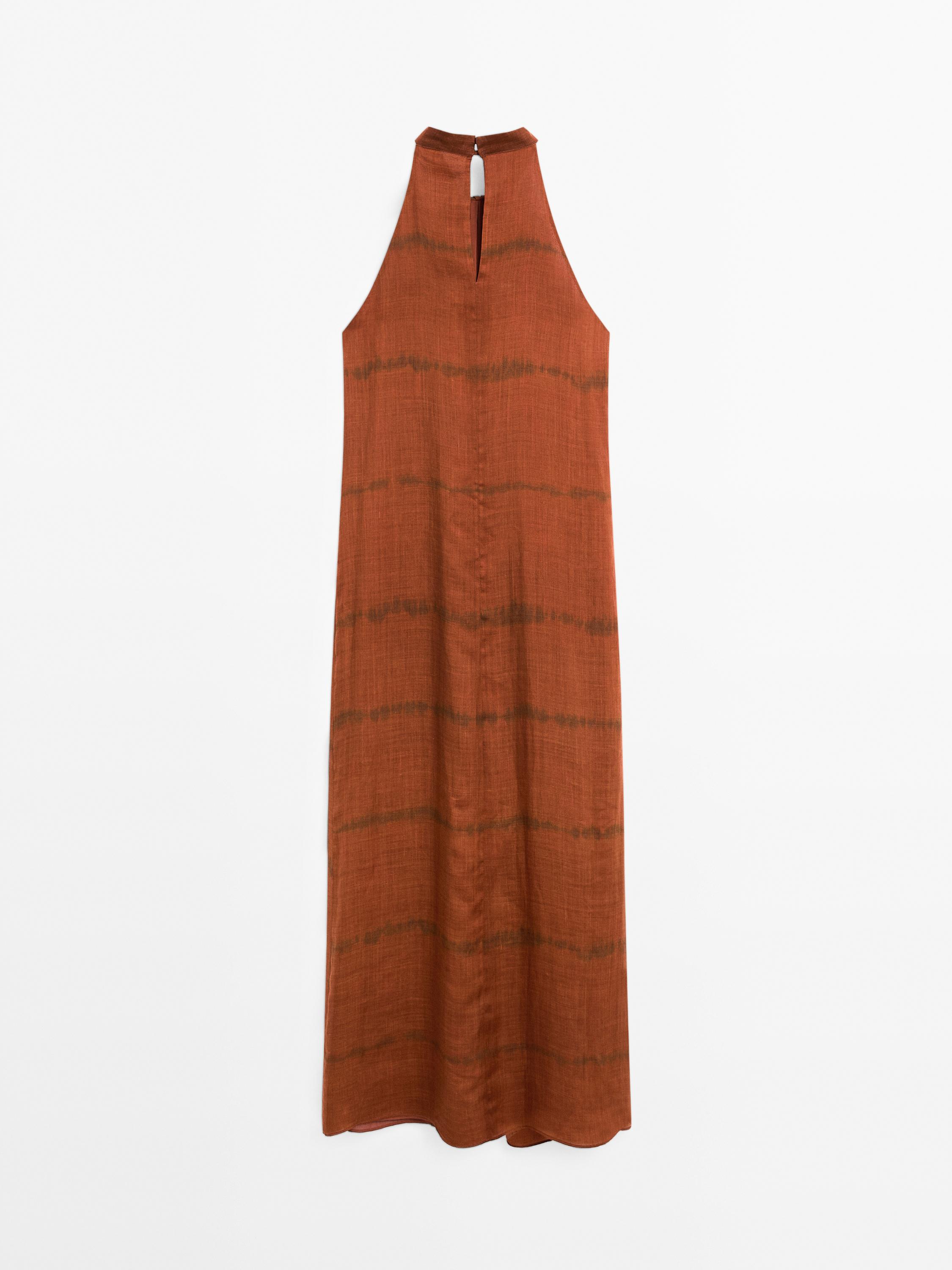 Robe longue encolure américaine imprimé à rayures