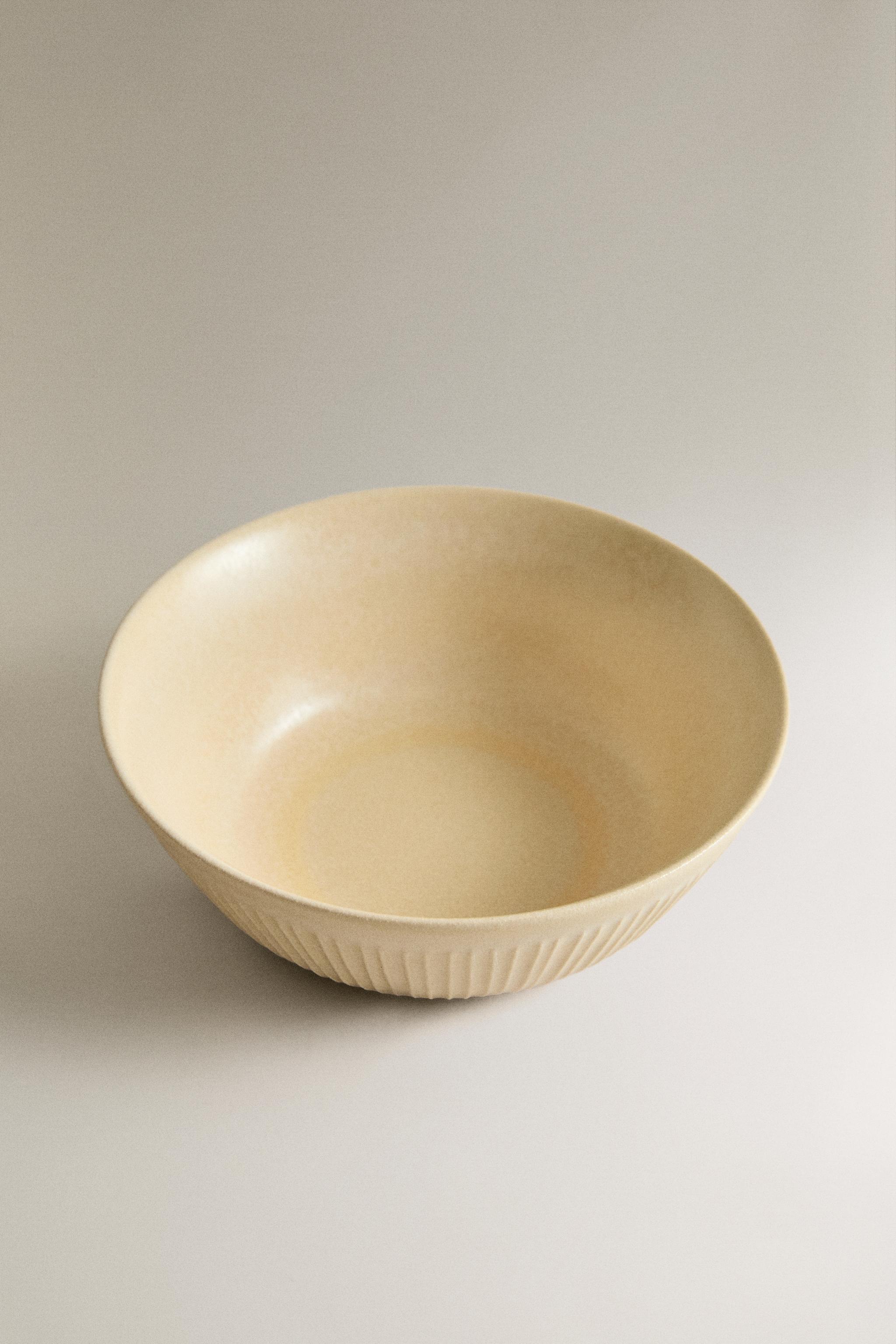 SCORED STONEWARE BOWL — Dark beige