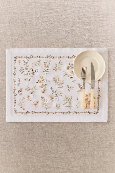RESINE GECOATE PLACEMAT MET BLOEMENPRINT - Lichtgroen van Zara