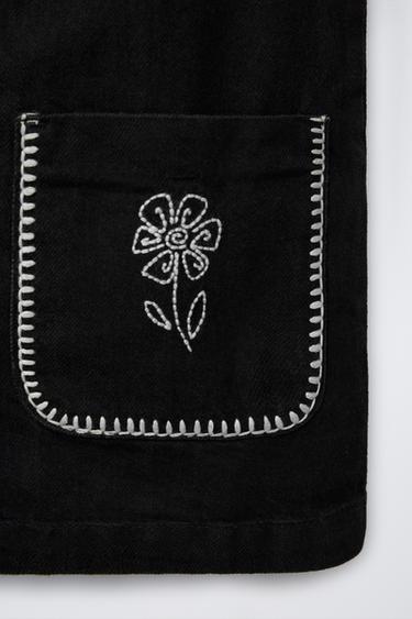 ROBE EN DENIM FLEURS BRODÉES - Noir de Zara - Image 3